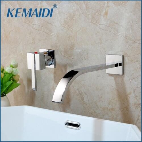 KEMAIDI Bathroom Basin Faucet Waterfall Spout Wall Mounted Single Handle Hot Cold Mixer Tap Chrome Finished 2 pcs