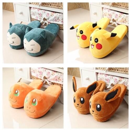 Pokemon Pikachu Snorlium Creative Slippers Anime Cartoon Couple Plush Stuffed Toy Cotton Warm Home Indoor Cotton Drag