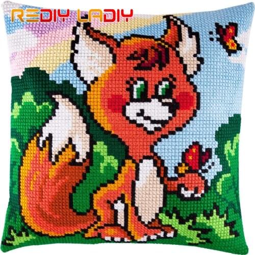 Cross Stitch Cushion Kits Little Cat Pillow Case Pre-Printed Canvas Acrylic Chunky Yarn Needlepoint Cross-stitch Arts & Crafts