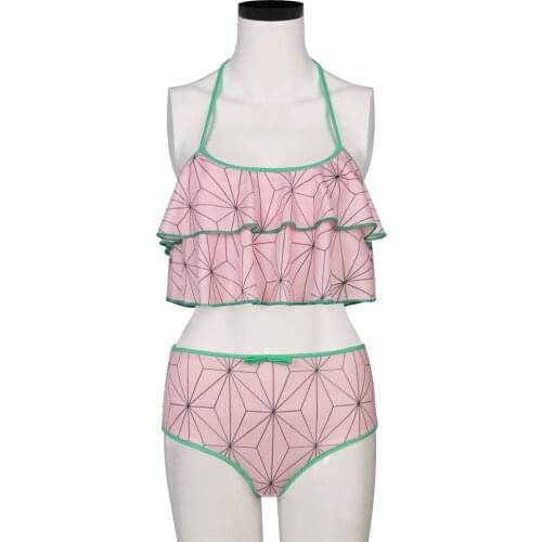 Demon Slayer Kamado Nezuko Swimsuit Summer Flower Pink Color Kimetsu no Yaiba Nezuko Swimming Suit Cosplay Outfits
