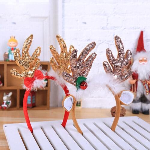 Cute Fashion Sequined Reindeer Antlers Christmas Headband Xmas Tree Headwear Festival Holiday Party Home Decor