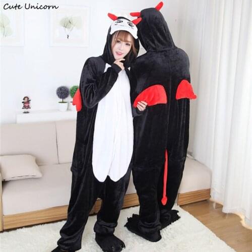 Cute Devil animal Pajamas homewear pijama Winter Sleepwear robe cartoon cosplay pijamas unisex adults flannel Onesies women set