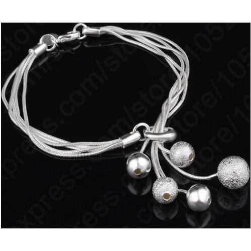 Trendy 925 Sterling Silver Snake Chain Bead Bracelets&Bangles Wholesale Jewelrys Fast Shipping