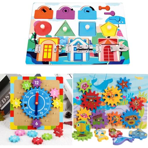 Montessori Wooden Toys Puzzles Hand Grab Boards Toys Jigsaw Baby Early Educational Toys House Lock Animal Puzzles Kids Gift