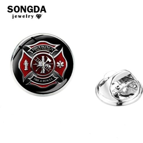 SONGDA Firefighter Profession Stainless Steel Pins Fire Dept Decorative Brooch Pin Icon On Clothes Backpack Hat Men Accessories