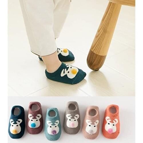 FOCUSNORM Newborn Baby Girls Boys Ankle Socks Toddler Cartoon Deer Printed Tube Socks for Spring Fall 6-24 Months