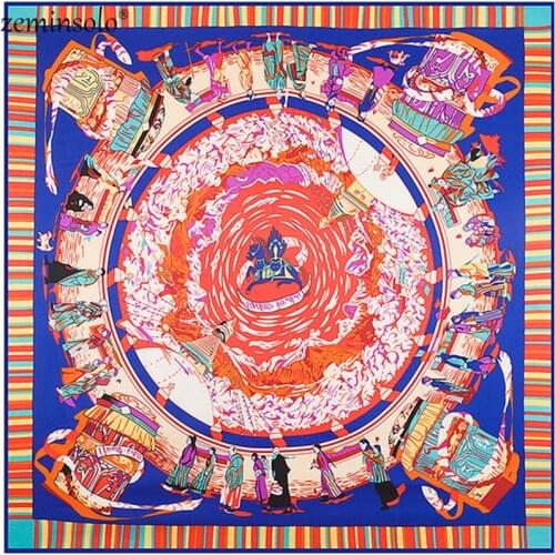 2020 New Luxury Brand Shawls 100% Twill Silk Scarf 130*130cm Square Scarves Print Kerchief Bandana Women Headband Hijab Stoles