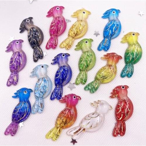 New Resin Shiny Colorful Parrot Flatback Rhinestone Scrapbook 1 Hole Wedding Figurine DIY Scrapbook Home Decor Craft OH32