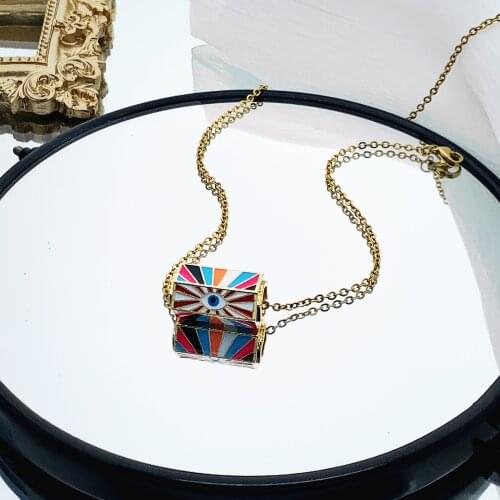 Charm Enamel Copper Pendant Necklace For Women Girls Evil Eye 2021 Trendy Party Jewelry Womens Neck Chain Choker