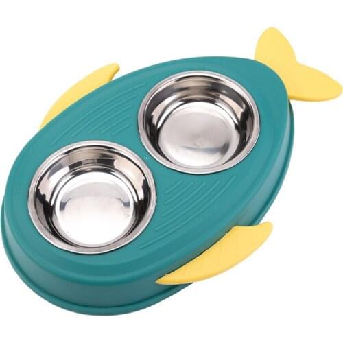 Anti-skidding Dog Double Bowl Puppy Food Water Feeder Stainless Steel Fish Shape Pets Drinking Dish Pet Dog Supplies