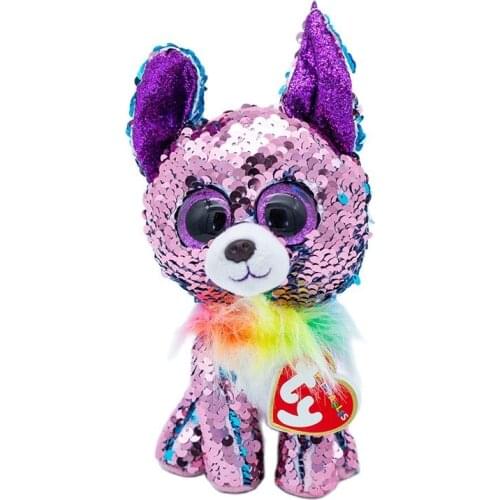 New 6 Inch 15 CM Ty Beanie Boos Big Eyes Plush Peas Animal Sequined Chihuahua Collection Doll Child Birthday Christmas Gift