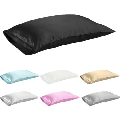 Queen/KING Silk Satin Pillow Case Bedding Pillowcase Smooth Home White Black Grey Khaki Sky Blue Pink Summer Cool Pillowcase