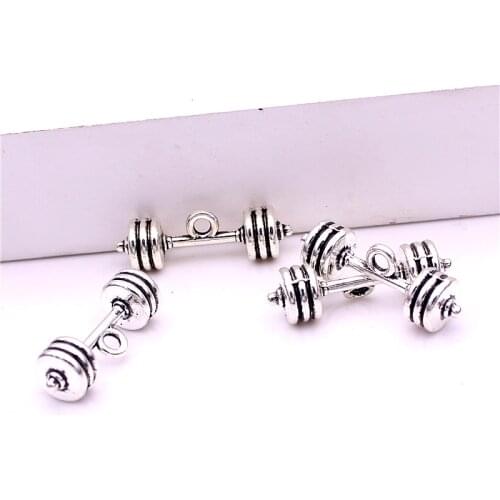 Sweet Bell 30pcs 7.5*25MM Antique Sliver Dumbbell Weights Dangle Charms Jewelry DIY Findings Fit Bracelet Necklace D6041