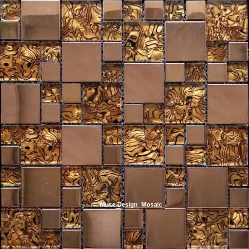 European Style Rose Gold Metal Shell Glass Mosaic Tile, wall tile kicthen decoration tile fireplace TV background wall