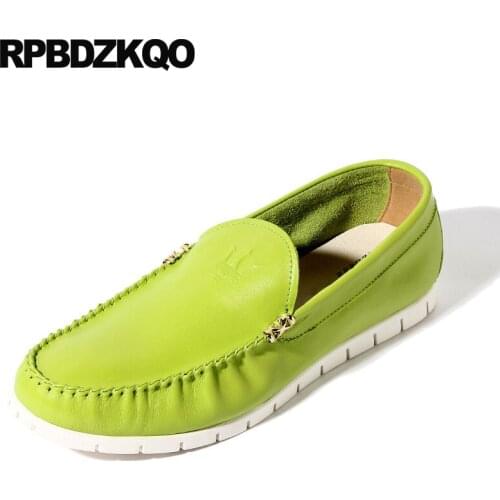 Stylish Men Loafers Luxury Brand Deluxe Genuine Leather Green Slip On Summer British Style Metal Flats Breathable Shoes Runway