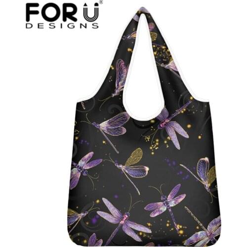 FORUDESIHNS Dragonfly Print Shopping Bag Eco Friendly Folding Pouch Foldable Storage Shoulder Handbags for Women Leisure Handbag