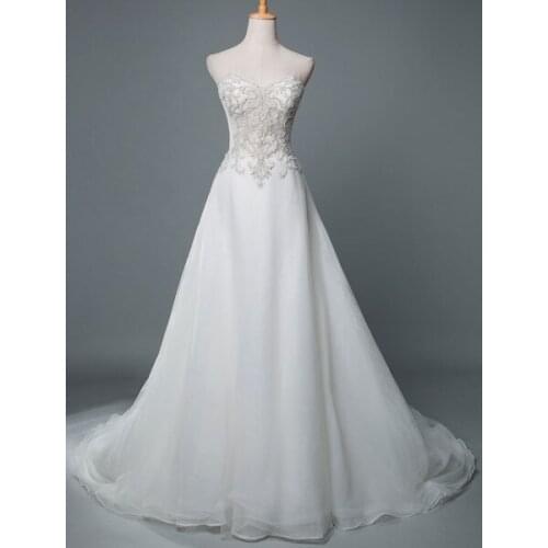 Wedding Dress Sweetheart Neck Sleeveless Lace Heavy Handmade Beaded With Train Bridal Dresses Strapless