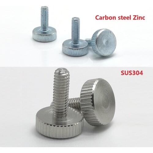 10pcs M3 M4 M5 Carbon or Stainless Steel Flat Head Thumb Screw Round Knurling Hand Twist Screw Hand Tighten Computer Screws