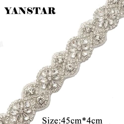 YANSTAR Handmade Bridal Gown Sash 5PIECE Rhinestones Appliques Rose Gold Sewing On for Wedding Dress Belt YS942