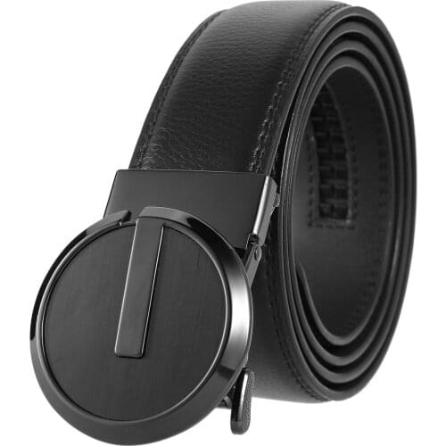Japanese Korean Business Mens Belt Metal Round Buckle Real Cowhide Automatic Buckle All-Match Business Casual Pants Belt Gift