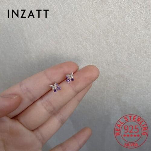 INZATT Real 925 Sterling Silver Purple Zircon Butterfly Stud 14k Gold Earrings For Women Cute Fine Jewelry Drop shipping