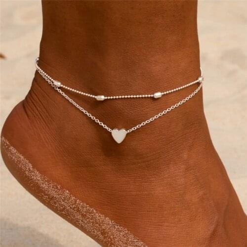 Modyle Female Heart Anklets Barefoot Crochet Sandals Foot Jewelry New Ankle Ankle Foot Anklets Bracelets For Women Leg Chain