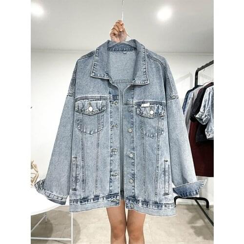 Women coat denim jackets Womens loose and thin old medium and long BF Women jacket parkas