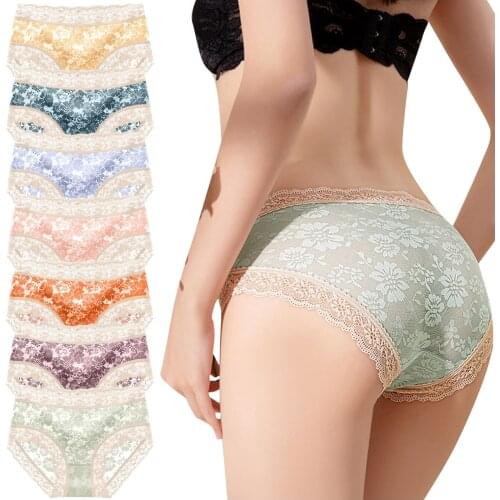 Womens Underwear Panties Luxury Seamless Flower Print High-waist Lace Briefs Female Underpants Sexy Lingerie Intimates Knickers