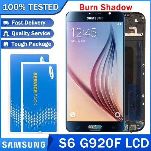 5.1'' Burn ShadowLCD for SAMSUNG Galaxy S6 G920 G920F Super AMOLED Display with Frame Touch Screen Digitizer Repair Parts