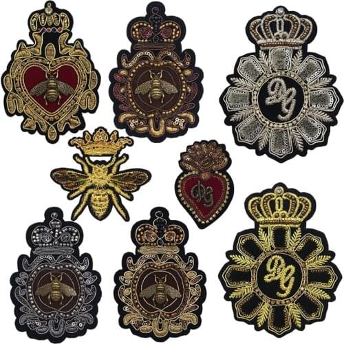 1 Set Fine Fashion Toothbrush Embroidered Beaded Crown Metal Bee Patches DIY Badges Garment Decoration
