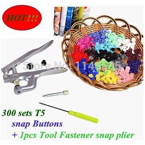 1 Set Snap Plier Tools + 300set-T5 12mm plastic Snap Buttons For Used For Diaper [ can choose the colors]