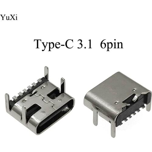 10pcs USB Type C 3.1 Female 6Pin SMT Socket Connector Micro 6 Pin Placement SMD DIP For PCB design DIY high current charging 6P