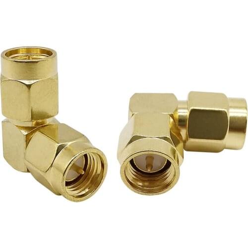 2Pcs/Lot L Type SMA RF Connector 50 ohm Gold Plated SMA Male Plug to SMA Male Plug Right Angle 90 Degree RF Coaxial Coax Adapter