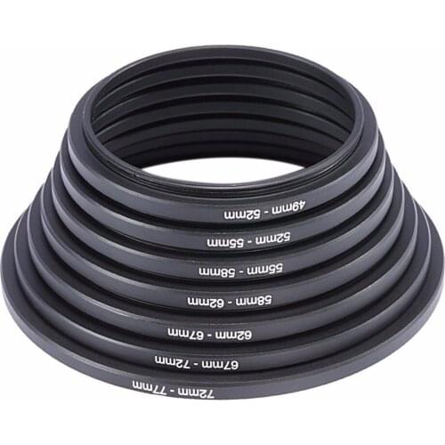7pcs Metal Step Up Rings Aluminum Universal Lens Adapter Filter Set 49-52-55-58-62-67-72-77 mm 49mm-77mm