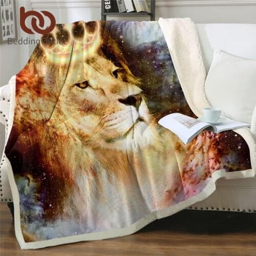 BeddingOutlet Lion King Blankets For Bed Universe Cosmic Space Throw Blanket Animal with Crown Custom Blanket 3d Printed Mantas