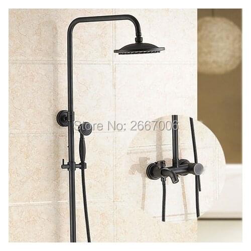 Free shipping Elegant Bath Shower Set Wall Mounted Brass Bathtub Faucet Rain Shower Black Bronze Finish Shower Faucet Set GI301