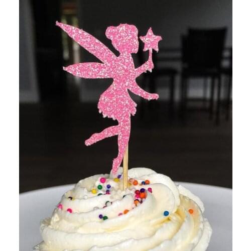 Glitter Fairy girls princess birthday cupcake toppers baptism Christening party decoration doughnut food picks