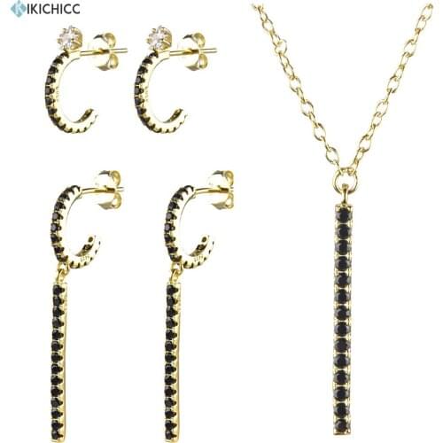 Kikichicc 925 Sterling Silver Line Pendant Necklace Black Ladier Collection Long Lines Women Crystal Jewelry For Best Gift