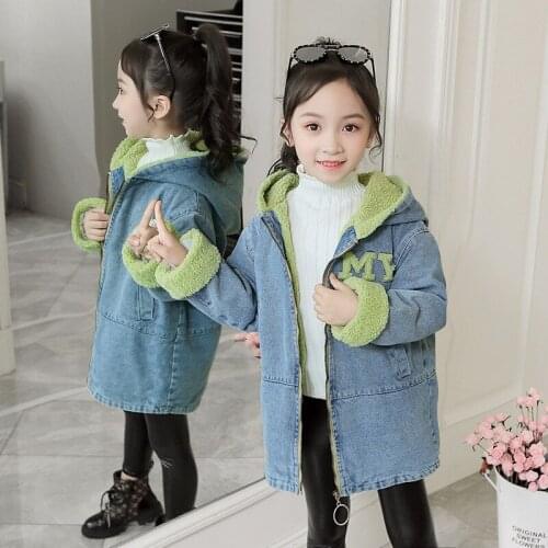 Girls Babys Coat Jacket Outwear 2021 Jean Thicken Winter Plus Velvet Warm Cotton Fleece High Quality Childrens Clothing