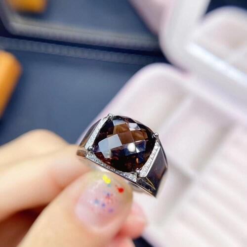 Men Ring Natural and Real Smoky Quartz Man Ring 925 sterling silver Wholesales Fine jewelry Natural Smoky Quartz Ring