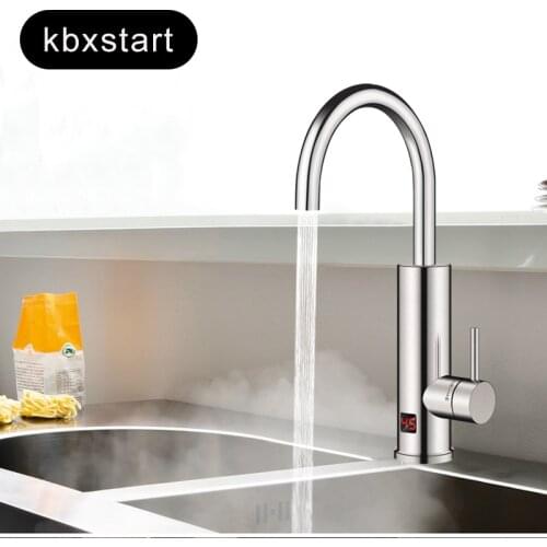 Kitchen Stainless Steel Electric Water Heater Hot Water Heater Tap Instant Water Heating Faucet With Temperature Display 220V
