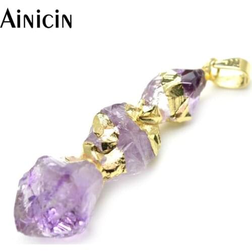 Purple Color Natural Purple Crystal Gold Plating Crystal Pointed Pendants Semi-precious Stone Jewelry Making Findings