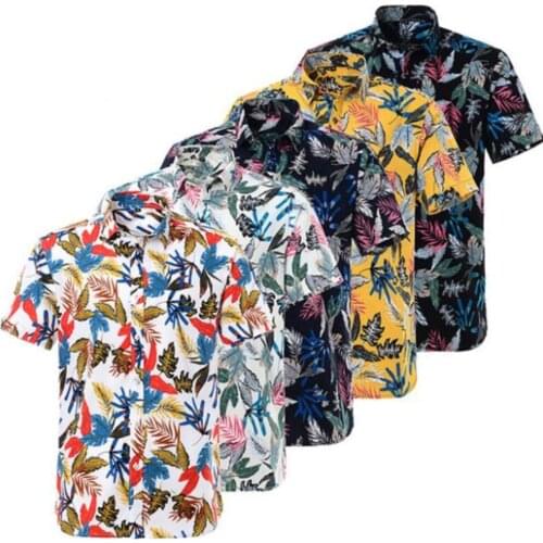 Hawaii printed short sleeve shirt 2021 new summer mens cotton lapel cardigan personalized printed loose short sleeve shirt