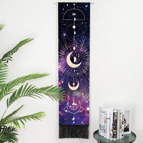 Moon Phase Tapestry Wall Hanging Lunar Eclipse Cycle Tassel Carpet Sun Moon Tapestries Bohemian Psychedelic Wall Decoration