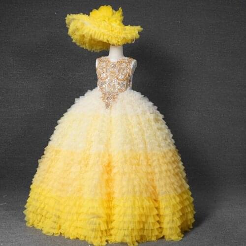 Caustom made yellow gown children girls party dress