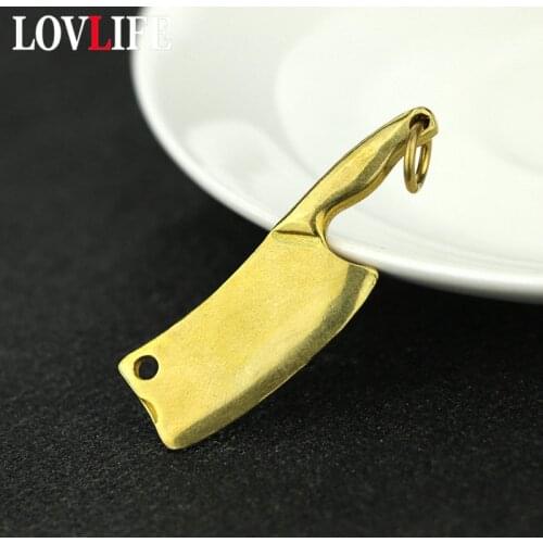 Creative Brass Mini Glossy Kitchen Knife Keychain Pendant Trinket Handmade Vintage Pure Copper Chopper Key Chain Hanging Jewelry