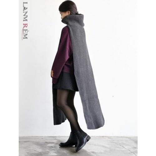 LANMREM 2021 Autumn And Winter New Turtleneck Pullover Sweater As Scarf Collar Two Ways Wearing Fashion Knits TV873