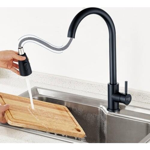 Brushed kitchen faucet, pull-out kitchen sink faucet, splash-proof head, hot and cold 360 rotating kitchen shower faucet