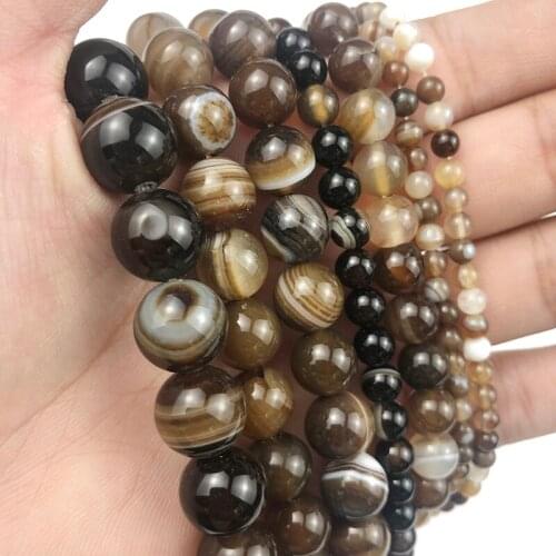 MKTREG Natural Gray Stripe Beads Banded Onyx 4/6/8/10/12MM Stone Round Loose Beads for Jewelry Bracelet Accessories Making DIY