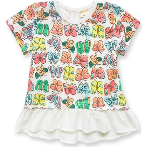 Fashion Girl T-shirt Colourful Butterfly Baby Girls T-Shirt Summer hort Sleeve Kids Top Tees Childrens Clothing Child Wear 1-6Y